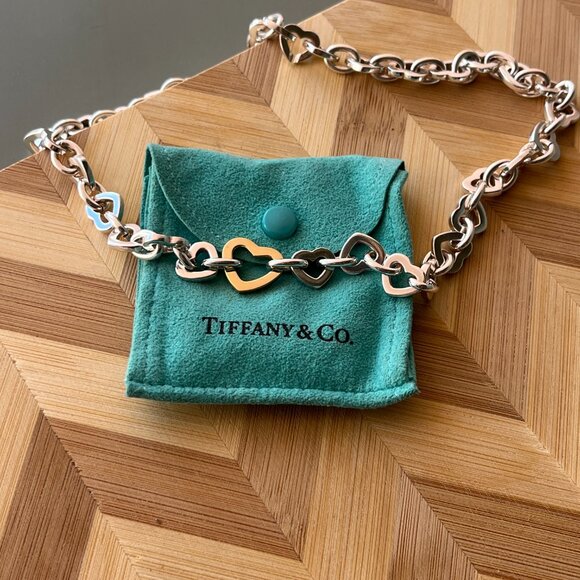 Tiffany & Co. Sterling Silver & 18k Gold 750 Heart Chain Link Necklace - Picture 8 of 15